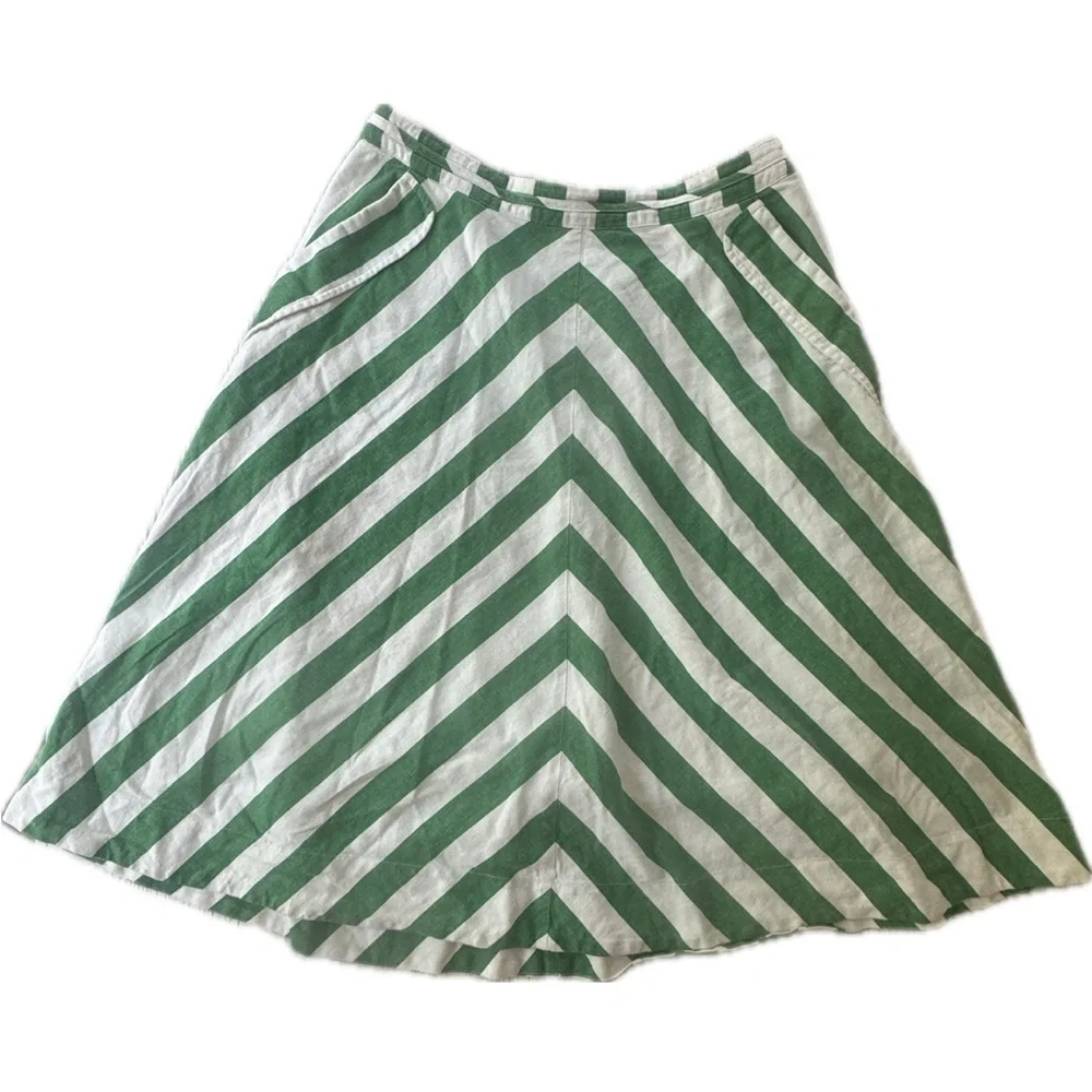 9-H15 STCL by Anthropologie A-Line Skirt Pockets Chevron Print Green/White 6